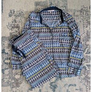 Victoria's Secret Pajamas PJ Pant Set Aztec Stripe Button Down Womens L Short
